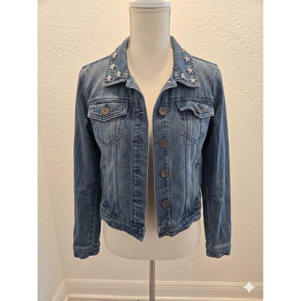 Dollhouse Denim Jacket M With Star Colar Blue Jean Trucker Vintage Style Y2K